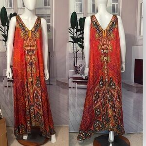 Hemant & Nandita Gorgeous Colorful Sleeveless Maxi Silk Dress. Sz.M. P40/092424